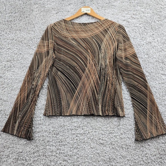 Vintage Arden B Shirt Womens Large Brown Flare Sleeves V-Neck Boho Stretch Y2K - Picture 8 of 12
